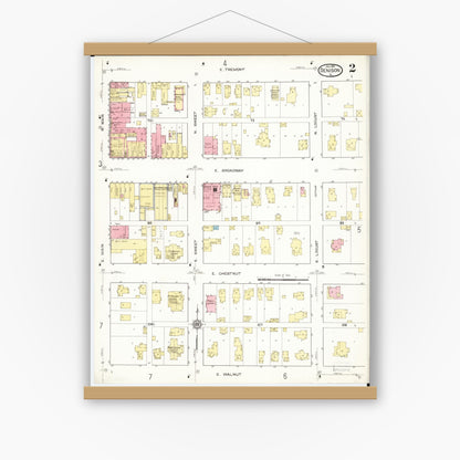 Old map wall art mockup — magnetic wood frame on white wall — Sanborn Fire Insurance Map from Denison, Crawford County, Iowa (1913), Sheet #0002