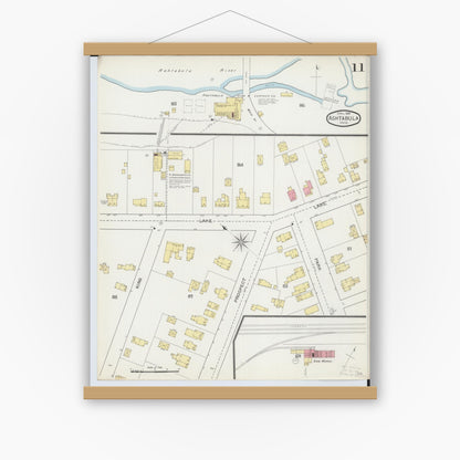 Old map wall art mockup — magnetic wood frame on white wall — Sanborn Fire Insurance Map from Ashtabula, Ashtabula County, Ohio (1893), Sheet #0011