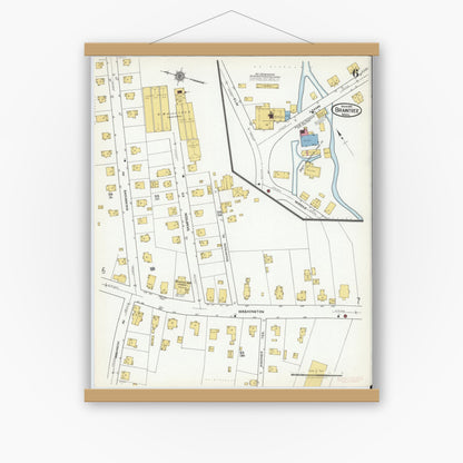 Old map wall art mockup — magnetic wood frame on white wall — Sanborn Fire Insurance Map from Braintree, Norfolk County, Massachusetts (1919), Sheet #0006