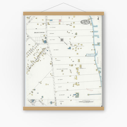 Old map wall art mockup — magnetic wood frame on white wall — Sanborn Fire Insurance Map from Coconut Grove, Dade County, Florida (1920), Sheet #0004