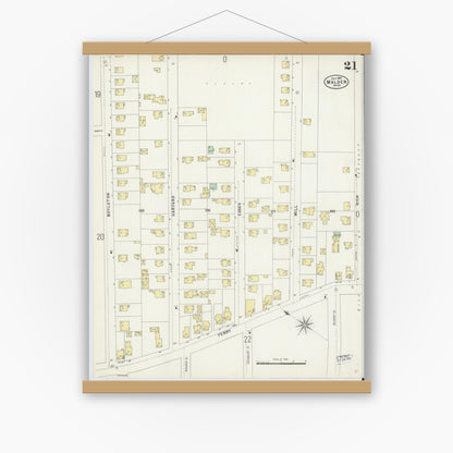 Old map wall art mockup — magnetic wood frame on white wall — Sanborn Fire Insurance Map from Malden, Middlesex County, Massachusetts (1897), Sheet #0021