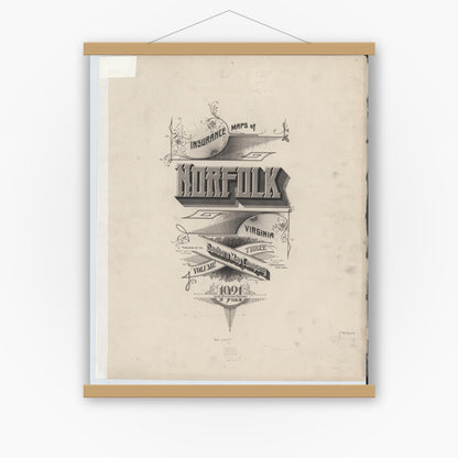 Old map wall art mockup — magnetic wood frame on white wall — Sanborn Fire Insurance Map from Norfolk, Independent Cities, Virginia (1921), Sheet #0001
