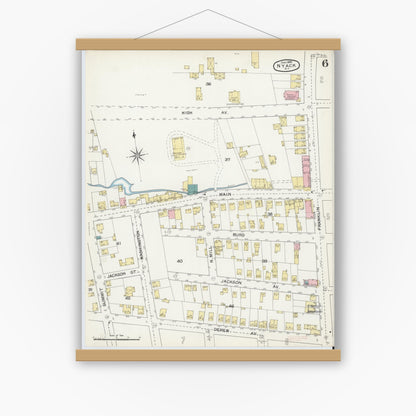 Old map wall art mockup — magnetic wood frame on white wall — Sanborn Fire Insurance Map from Nyack, Rockland County, New York. (1892), Sheet #0006
