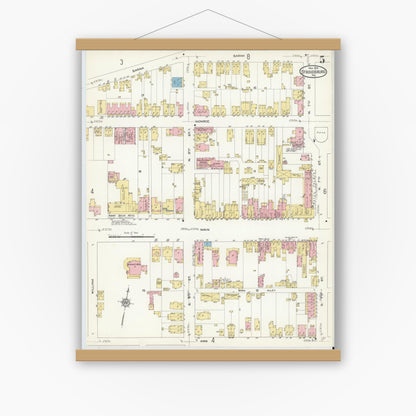 Old map wall art mockup — magnetic wood frame on white wall — Sanborn Fire Insurance Map from Stroudsburg, Monroe County, Pennsylvania (1912), Sheet #0005