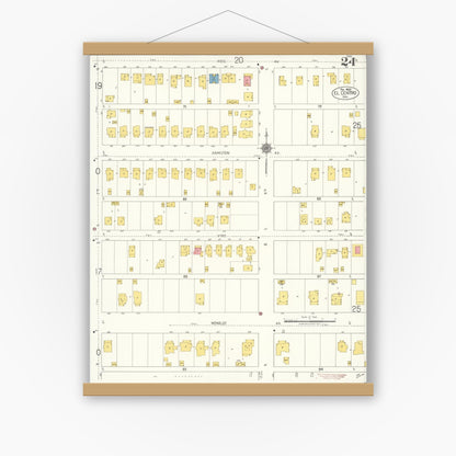 Old map wall art mockup — magnetic wood frame on white wall — Sanborn Fire Insurance Map from El Centro, Imperial County, California (1922), Sheet #0024