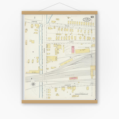 Old map wall art mockup — magnetic wood frame on white wall — Sanborn Fire Insurance Map from Lyons, Wayne County, New York (1894), Sheet #0010