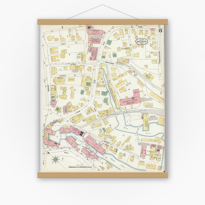 Old map wall art mockup — magnetic wood frame on white wall — Sanborn Fire Insurance Map from Amesbury, Essex County, Massachusetts (1904), Sheet #0008