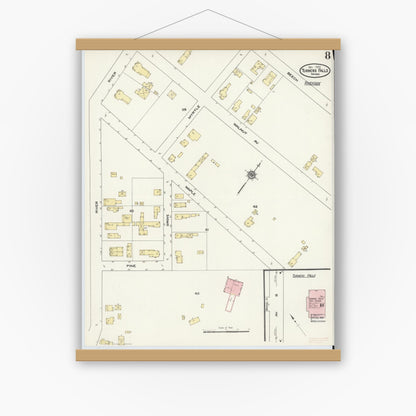 Old map wall art mockup — magnetic wood frame on white wall — Sanborn Fire Insurance Map from Turners Falls, Franklin County, Massachusetts (1909), Sheet #0008