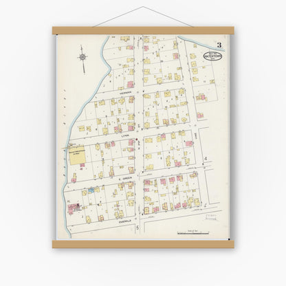 Old map wall art mockup — magnetic wood frame on white wall — Sanborn Fire Insurance Map from Watertown, Jefferson County, Wisconsin (1915), Sheet #0004