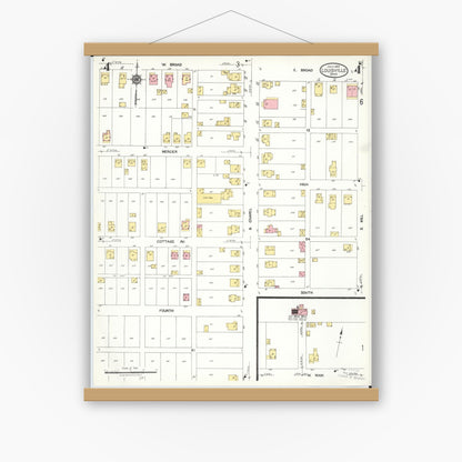 Old map wall art mockup — magnetic wood frame on white wall — Sanborn Fire Insurance Map from Louisville, Stark County, Ohio (1923), Sheet #0004