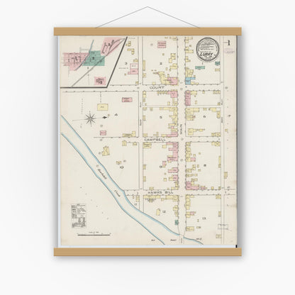 Old map wall art mockup — magnetic wood frame on white wall — Sanborn Fire Insurance Map from Luray, Page County, Virginia (1886) - Complete Map Set