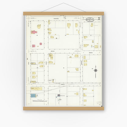 Old map wall art mockup — magnetic wood frame on white wall — Sanborn Fire Insurance Map from Bradentown, Manatee County, Florida (1911), Sheet #0005