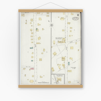 Old map wall art mockup — magnetic wood frame on white wall — Sanborn Fire Insurance Map from Delta, York County, Pennsylvania (1894), Sheet #0002