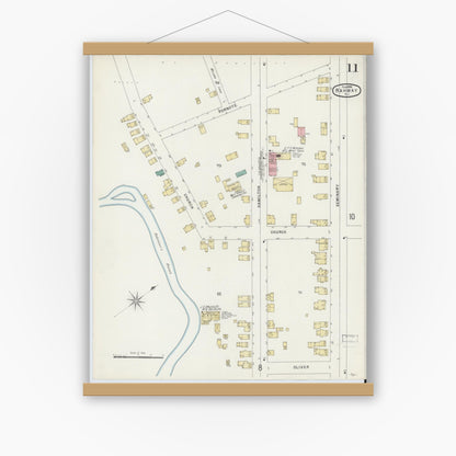 Old map wall art mockup — magnetic wood frame on white wall — Sanborn Fire Insurance Map from Rahway, Union County, New Jersey (1896), Sheet #0011