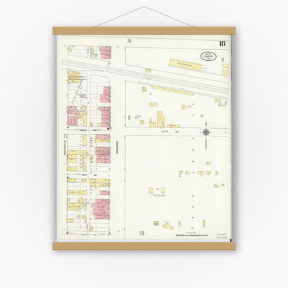 Old map wall art mockup — magnetic wood frame on white wall — Sanborn Fire Insurance Map from Gary, Lake County, Indiana (1911), Sheet #0018