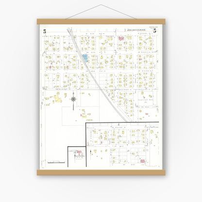 Old map wall art mockup — magnetic wood frame on white wall — Sanborn Fire Insurance Map from Hampton, Franklin County, Iowa (1938), Sheet #0005