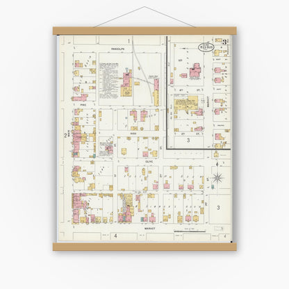 Old map wall art mockup — magnetic wood frame on white wall — Sanborn Fire Insurance Map from Red Bud, Randolph County, Illinois (1900), Sheet #0003
