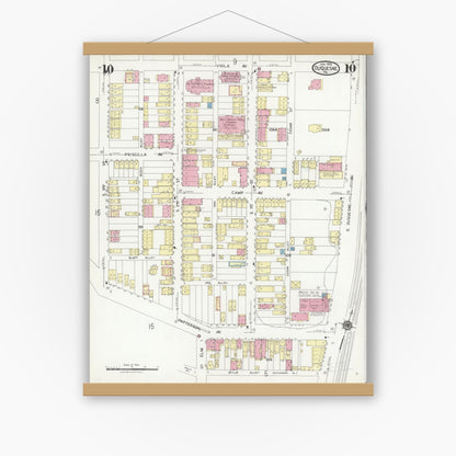 Old map wall art mockup — magnetic wood frame on white wall — Sanborn Fire Insurance Map from Duquesne, Allegheny County, Pennsylvania (1925), Sheet #0010