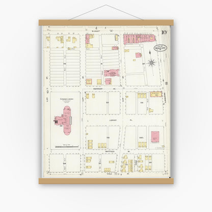 Old map wall art mockup — magnetic wood frame on white wall — Sanborn Fire Insurance Map from Duquesne, Allegheny County, Pennsylvania (1907), Sheet #0010