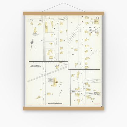 Old map wall art mockup — magnetic wood frame on white wall — Sanborn Fire Insurance Map from Stoughton, Norfolk County, Massachusetts (1912), Sheet #0011