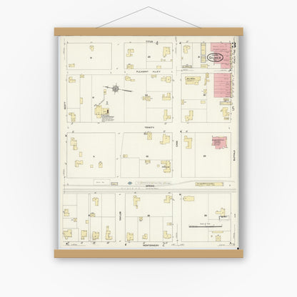 Old map wall art mockup — magnetic wood frame on white wall — Sanborn Fire Insurance Map from Gilmer, Upshur County, Texas (1912), Sheet #0003