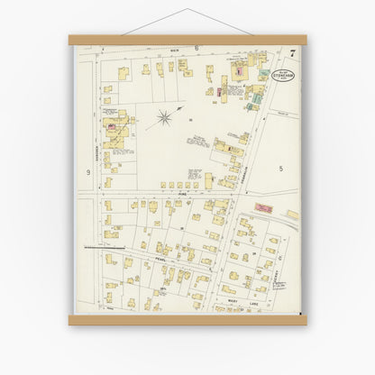 Old map wall art mockup — magnetic wood frame on white wall — Sanborn Fire Insurance Map from Stoneham, Middlesex County, Massachusetts (1897), Sheet #0007