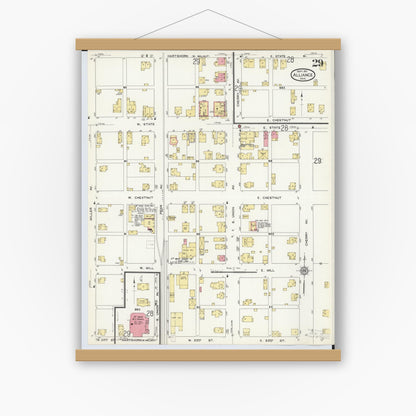 Old map wall art mockup — magnetic wood frame on white wall — Sanborn Fire Insurance Map from Alliance, Stark County, Ohio (1911), Sheet #0029
