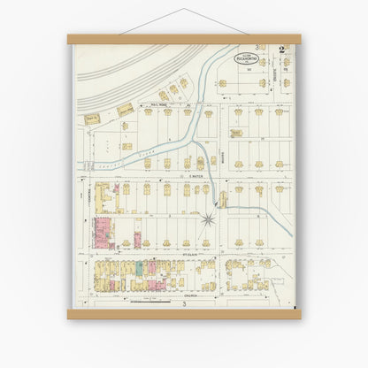 Old map wall art mockup — magnetic wood frame on white wall — Sanborn Fire Insurance Map from Pocahontas, Tazewell County, Virginia (1898), Sheet #0002