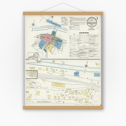 Old map wall art mockup — magnetic wood frame on white wall — Sanborn Fire Insurance Map from Canajoharie, Montgomery County, New York (1915) - Complete Map Set