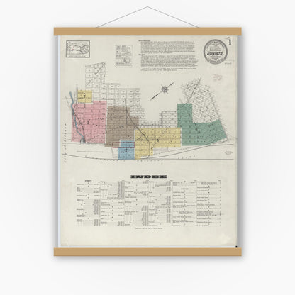 Old map wall art mockup — magnetic wood frame on white wall — Sanborn Fire Insurance Map from Juniata, Blair County, Pennsylvania (1915) - Complete Map Set