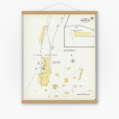 Old map wall art mockup — magnetic wood frame on white wall — Sanborn Fire Insurance Map from Charlottesville, Independent Cities, Virginia (1902), Sheet #0016