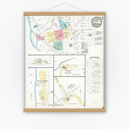 Old map wall art mockup — magnetic wood frame on white wall — Sanborn Fire Insurance Map from Fort Dodge, Webster County, Iowa (1892) â€” Complete Set