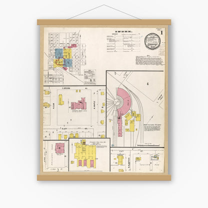 Old map wall art mockup — magnetic wood frame on white wall — Sanborn Fire Insurance Map from Stanberry, Gentry County, Missouri (1900), Sheet #0001