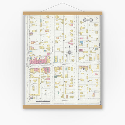 Old map wall art mockup — magnetic wood frame on white wall — Sanborn Fire Insurance Map from Prairie du Chien, Crawford County, Wisconsin (1905), Sheet #0003