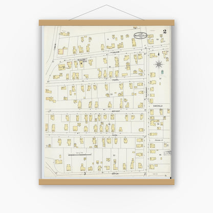 Old map wall art mockup — magnetic wood frame on white wall — Sanborn Fire Insurance Map from Wakefield, Middlesex County, Massachusetts (1897), Sheet #0002