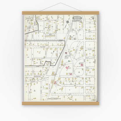 Old map wall art mockup — magnetic wood frame on white wall — Sanborn Fire Insurance Map from Green Cove Springs, Clay County, Florida (1917), Sheet #0005