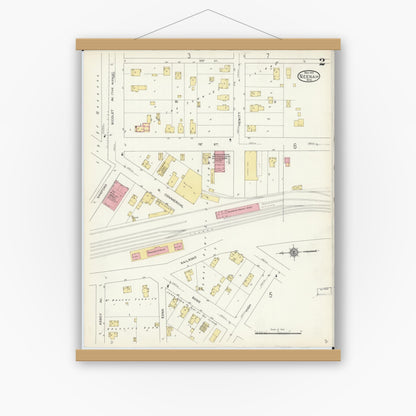 Old map wall art mockup — magnetic wood frame on white wall — Sanborn Fire Insurance Map from Neenah, Winnebago County, Wisconsin (1913), Sheet #0002