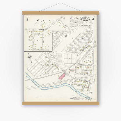 Old map wall art mockup — magnetic wood frame on white wall — Sanborn Fire Insurance Map from Bridgeville, Allegheny County, Pennsylvania (1924), Sheet #0004
