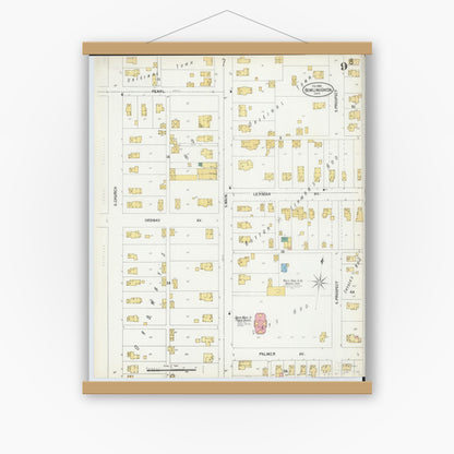 Old map wall art mockup — magnetic wood frame on white wall — Sanborn Fire Insurance Map from Bowling Green, Wood County, Ohio (1900), Sheet #0009