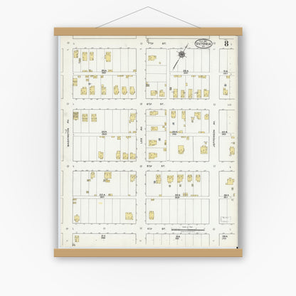 Old map wall art mockup — magnetic wood frame on white wall — Sanborn Fire Insurance Map from Victoria, Lunenburg County, Virginia (1921), Sheet #0008