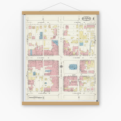 Old map wall art mockup — magnetic wood frame on white wall — Sanborn Fire Insurance Map from Bellefontaine, Logan County, Ohio (1914), Sheet #0004