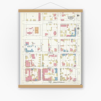 Old map wall art mockup — magnetic wood frame on white wall — Sanborn Fire Insurance Map from Laredo, Webb County, Texas (1916), Sheet #0010
