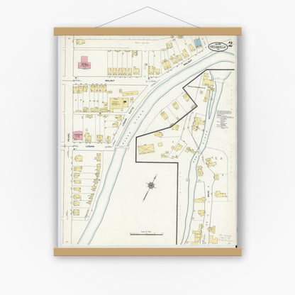 Old map wall art mockup — magnetic wood frame on white wall — Sanborn Fire Insurance Map from Reedsville, Mifflin County, Pennsylvania (1910), Sheet #0002