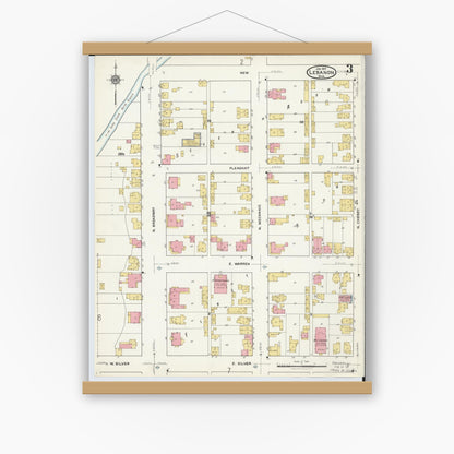 Old map wall art mockup — magnetic wood frame on white wall — Sanborn Fire Insurance Map from Lebanon, Warren County, Ohio (1917), Sheet #0003