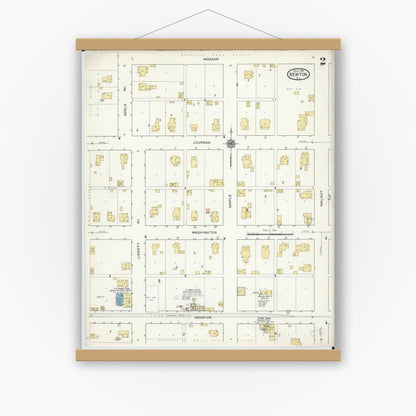 Old map wall art mockup — magnetic wood frame on white wall — Sanborn Fire Insurance Map from Newton, Jasper County, Illinois (1916), Sheet #0002