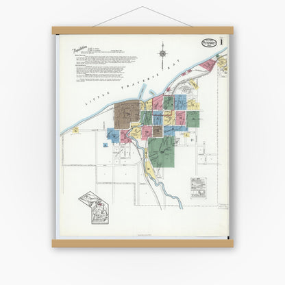 Old map wall art mockup — magnetic wood frame on white wall — Sanborn Fire Insurance Map from Petoskey, Emmet County, Michigan (1919), Sheet #0001