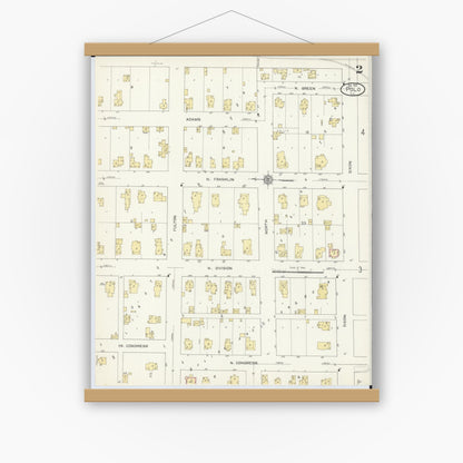 Old map wall art mockup — magnetic wood frame on white wall — Sanborn Fire Insurance Map from Polo, Ogle County, Illinois (1913), Sheet #0002
