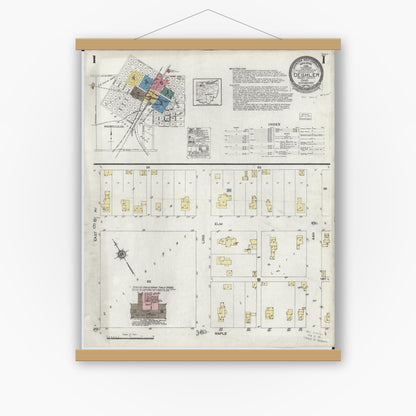 Old map wall art mockup — magnetic wood frame on white wall — Sanborn Fire Insurance Map from Deshler, Henry County, Ohio (1923), Sheet #0001