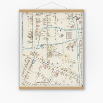 Old map wall art mockup — magnetic wood frame on white wall — Sanborn Fire Insurance Map from Milton, Northumberland County, Pennsylvania (1884), Sheet #0005
