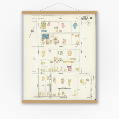 Old map wall art mockup — magnetic wood frame on white wall — Sanborn Fire Insurance Map from Ridgway, Elk County, Pennsylvania (1915), Sheet #0006
